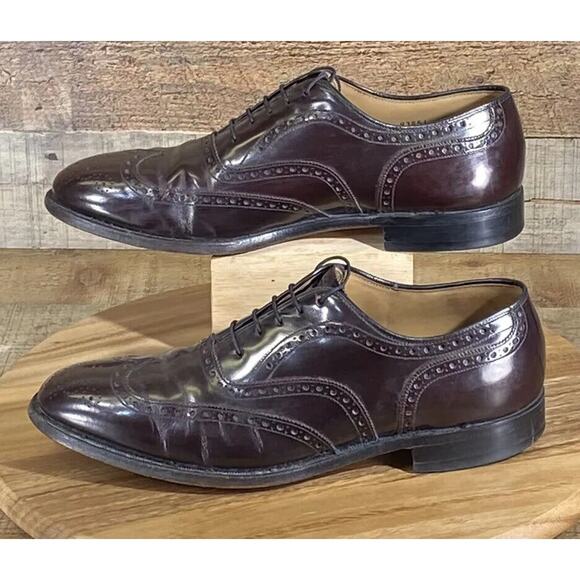 Johnston & Murphy Burgandy Lace Up Aristocraft Wingtip Oxfords Men's 10.5 D/B - Picture 1 of 10